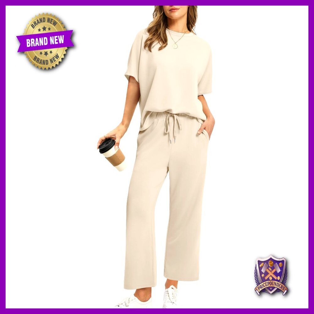 Oversized Wide Leg Crop Pants Lounge Set Two Piece Women Summer Outfit